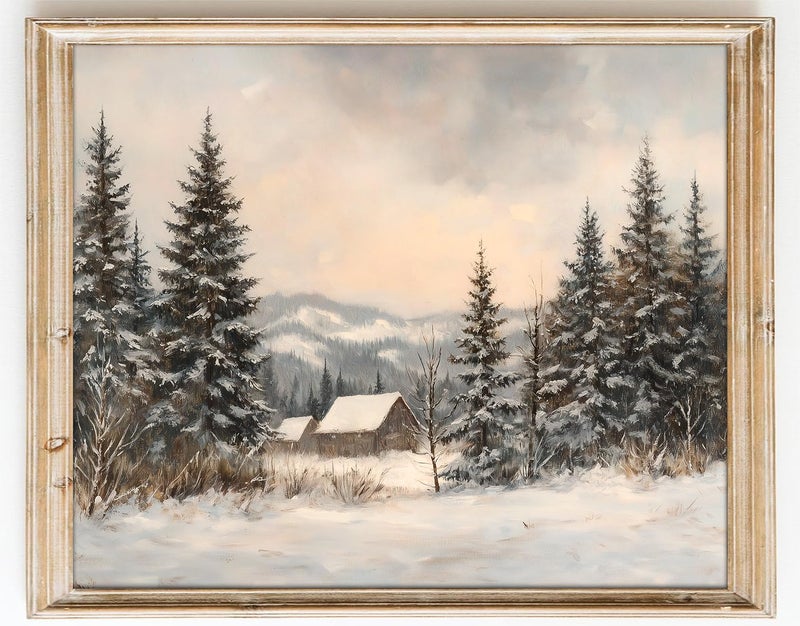 Kizbok Kizbook Vintage Christmas Wall Decor, Neutral Christmas Holiday Art Prints Painting, Farmhouse Snowy Landscape Xmas Christmas Poster, Christmas Gallery Wall Art Winter Forest Print, Vintage Christmas Decor for Holiday (8""x10""-Unframed) - Image 1